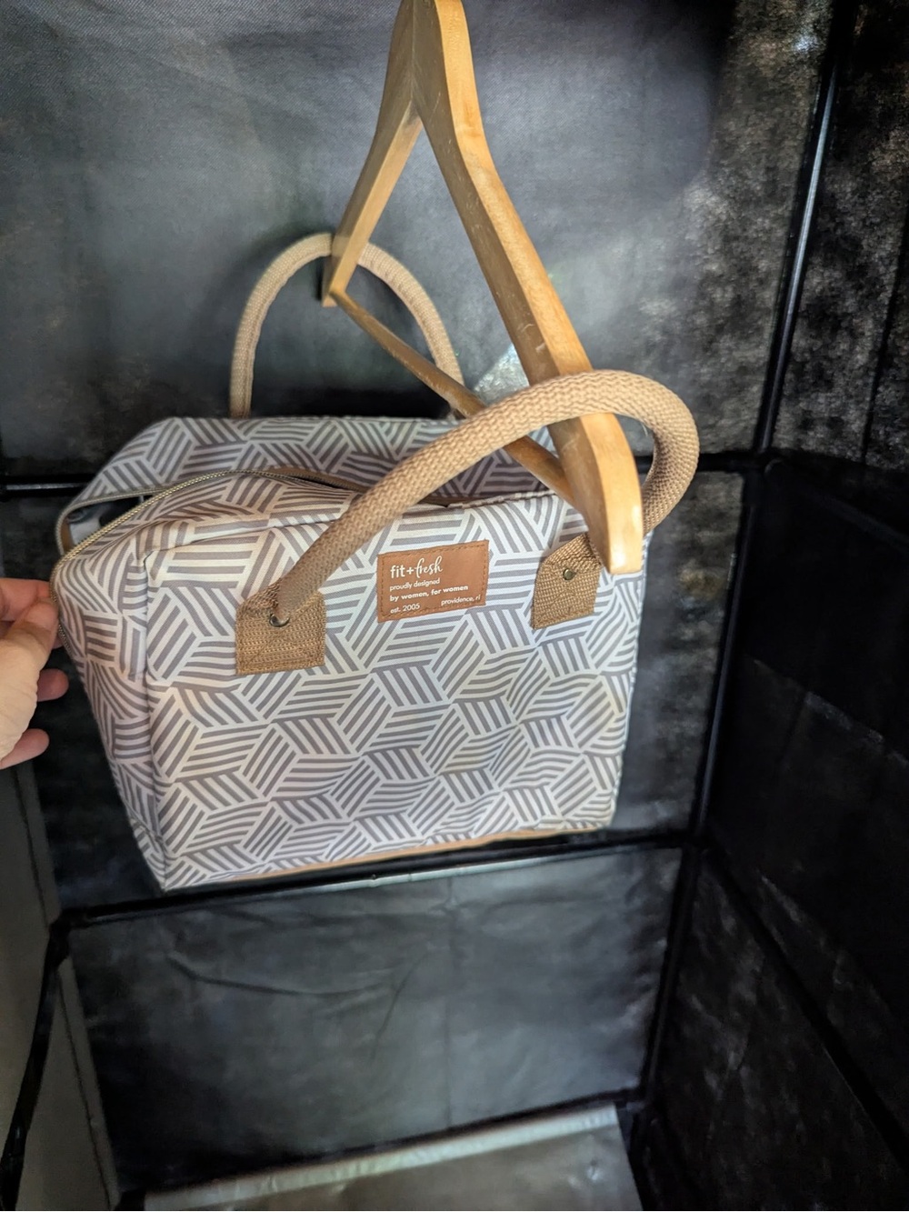 Geometric Gray and Cream Insulated Lunch Bag